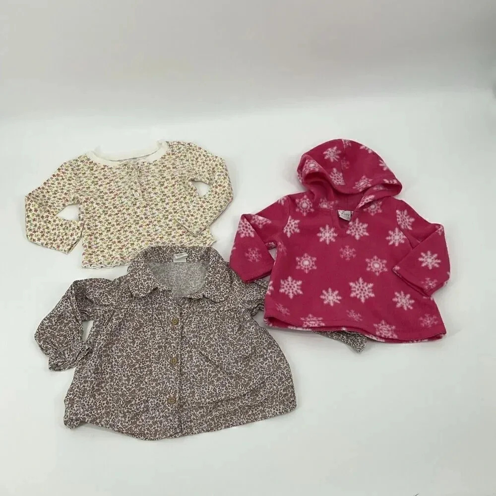 Baby Girl 9-12 Months Fleece Hoodie, Button Up Long Sleeve Shirt Floral Set